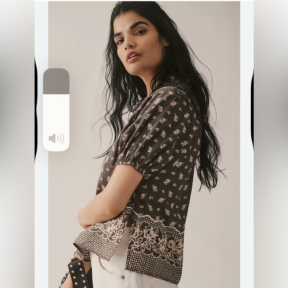 NWT Anthropologie Pilcro Short-Sleeve Popover Cotton Blouse Top Medium
